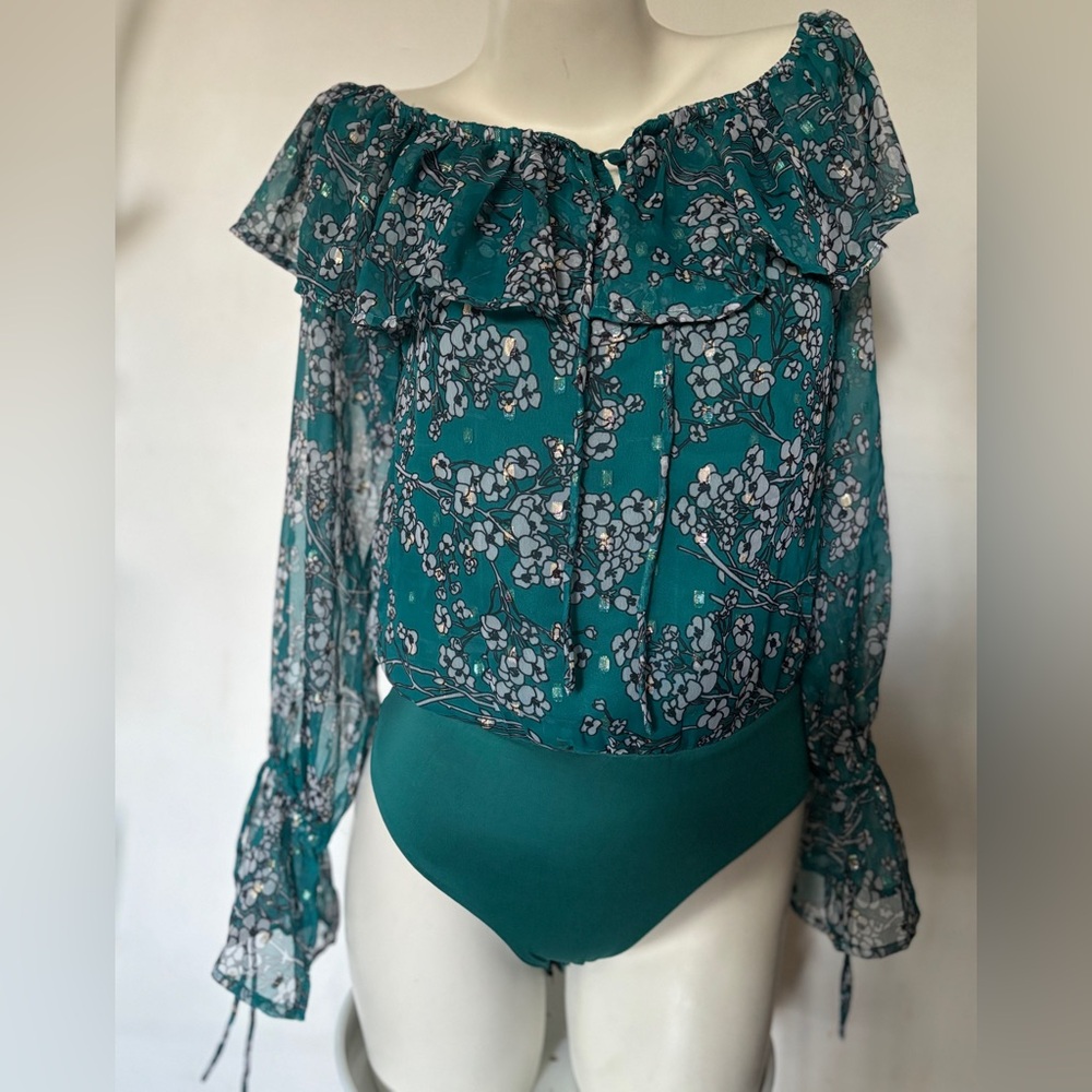 x REVOLVE Vada Bodysuit in Teal Floral Multi HOUSE OF HARLOW 1960 Like New SZ S - Picture 2 of 6